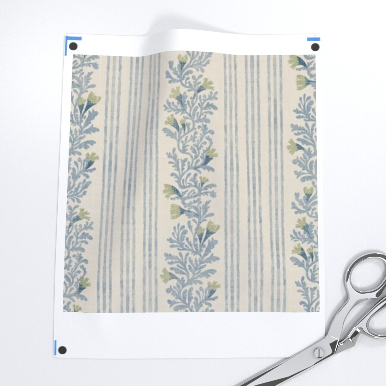 Floral Vine Blue Green Botanical Stripes Arts And Crafts Farmhouse Cottagecore Custom Printed Fabric by Spoonflower Various Fabrics by the Yard or Fat Quarter